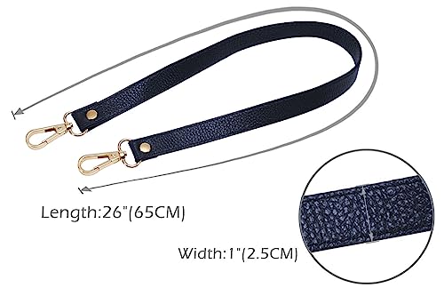 VanEnjoy Full Grain Leather Replacement Strap Shoulder Bag Purse, 0.98 inch Width Gold Hardware(Navy) - color: Navy, size: 26 inches