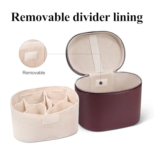 honitty Makeup Bag, Travel Make up Case with Compartments and Handle, Portable Cosmetic Organizer Bags,Toiletry Bag for Women - color: Burgundy(7.6*5.5*6 in), size: M(7.6*5.5*6 in)