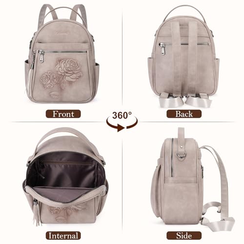 Mini Backpack Purse for Women,Vegan Leather Small Backpack for Daily | Embossed Lightweight Water-Resistance Travel Mini Fashion Daypack Bag,Ladies Casual Backpack Purse Gift Choice for Women - color: Gray-flower