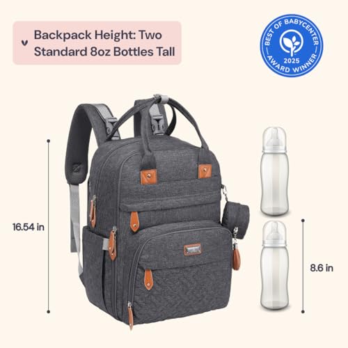 BabbleRoo Diaper Bag Backpack - Baby Essentials Travel Tote - Multi Function Water Resistant Diaper Bag, Travel Essentials Baby Bag with Changing Pad, Stroller Straps & Pacifier Case - Dark Gray - color: Dark Gray, size: Large