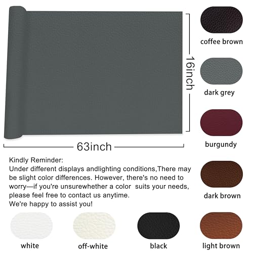 Leather Repair Patch Tape,16x63 inch Self Adhesive Leather Patches for Furniture,Vinyl Leather Repair Kit for Couches,Car Seats,Sofas,Office Chairs,Dark Gray - color: Dark Gray, size: 16*63inch