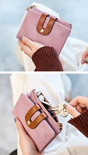 AOXONEL Women's Rfid Small Bifold Leather Wallet Ladies Mini Zipper Coin Purse id card Pocket,Slim Compact Thin - color: Pink