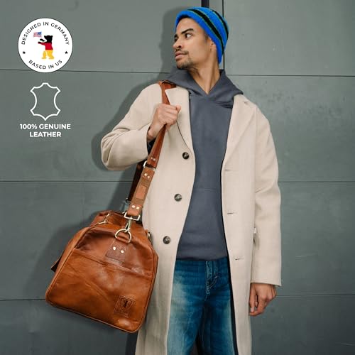 Berliner Bags Vintage Genuine Leather Duffle Bags For Men Olso- Brown - color: Brown
