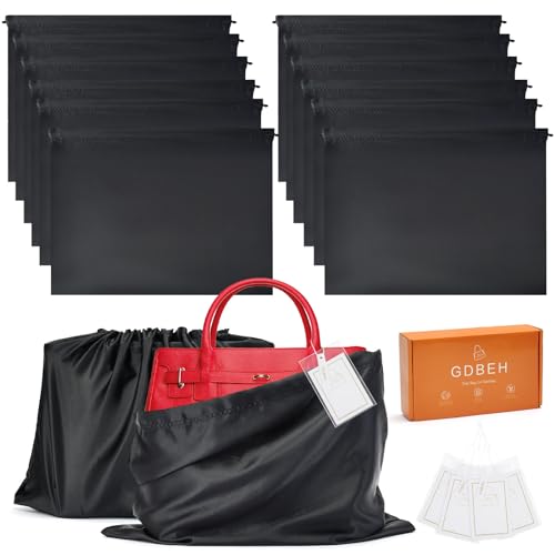 12 Pack Dust Bags for Handbags Travel Storage Pouch Silk Cloth Bag - color: B-Black, size: 19.6x15.7in