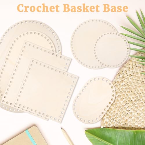 7PCS Wooden Basket Bottoms, Natural Blank Wooden Crochet Basket Bases Set, 7 Sizes Oval Circle for DIY Weaving, Knitting Craft Supplies, Home Decor & Purse Craft with Wood Material(Square)