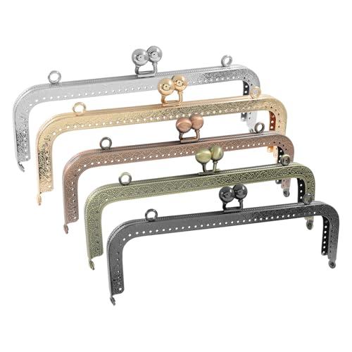 Zorveiio 20cm Metal Kiss Clasp Purse Frame Lock, 5 Color | 7.9" Arch Square Frame, For Coin Bag Making, DIY Sewing Craft, Light Gold, Gun, Silver, Copper, Bronze - color: Bronze+Silver+ Light Gold+Gun+Copper-5pcs, size: 20cm