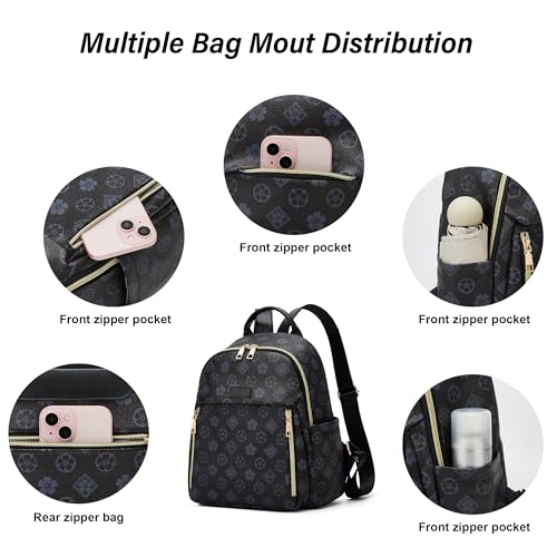 Makes Mini Backpack for Women, Small Casual Backpacks Daily Travel Bag 2pcs | Small Bookbag,Work Travel School PU Leather Shoulder Bag Mochilas Para Mujer Rucksack Gifts for Lady Girls Mother Wife - color: Black Flower