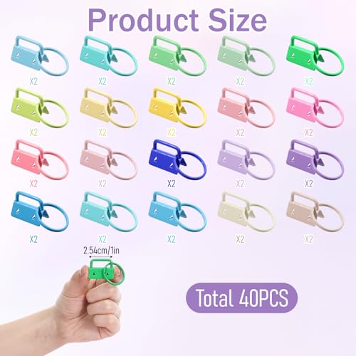 40 Pcs Key Fob Hardware 1 Inch, 20 Colors Keychain Hardware Set, Key Chain Clamp Set with Split Rings for Wristlet, Lanyard, Bags, Keychain Making
