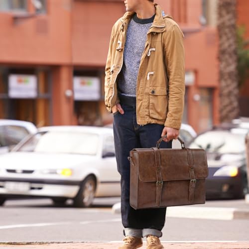 Lubardy Mens Messenger Bag Vintage Leather 15.6 Inch Work Laptop Briefcase - color: Dark Brown
