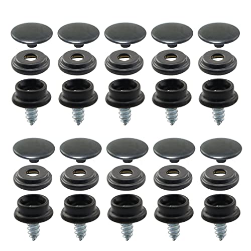 PZRT 10 Sets Canvas Snap Kit Stainless Steel Fastener Screw Snaps Consists of Buttons Sockets and Screw Studs for Leather Jackets Handbags, Black - color: black