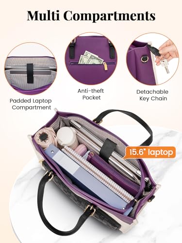 MATEIN Lunch Tote Bag, 15.6Inch Laptop Briefcase with Insulated Compartment | PU Leather Professional Computer Work Handbag with Purse, Large Capacity Office Tote for Nurse Teacher, Women Gifts, 2 Sets - color: Purple