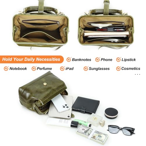CONTACTS Full Grain Leather Doctor Purse Bag for Women Top Handle Bag Vintage Handbag Shoulder Bag - color: Olive Green