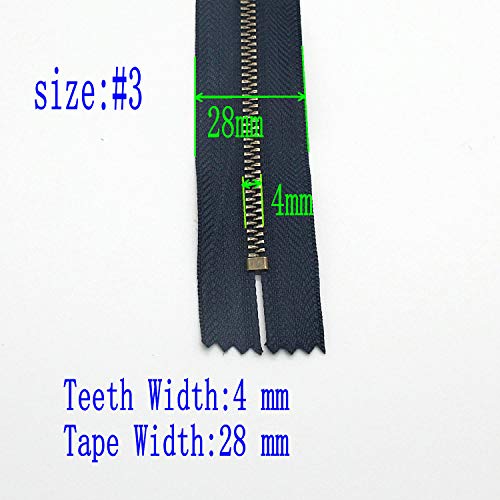 3# Jeans Zipper 5 Inch Antique Brass Metal Zipper Close End Y-Teeth Zippers 6pcs,12.7 cm (Black-Brass) Leekayer - color: Black tape-Brass teeth, size: 5"