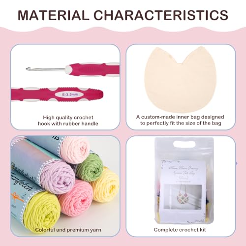 Hanfetch Crochet Kit for Advanced or Intermediate Beginner, Step by Step Video Tutorial and Detailed Guide Instruction DIY Craft Supplies for Adult and Kid with Complete Kit for Granny Square Tote Bag - color: Green