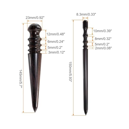 2Pcs Wood Leather Edge Burnisher Tools, Ebony Wood Professional Leather Edge Burnisher, Leather Craft Slicker Tool Professional Round Leather Edge Polished Grinding Burnishing Tool