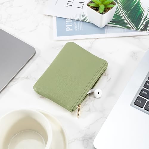 Chelmon PU Leather Coin Purse Pouch Change Holder Small With Zipper for Men Women 2 PCS Set (Black&Light Green) - color: Black&Light Green