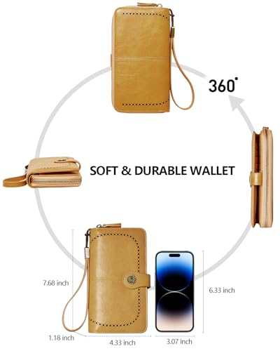 TFKGS Wallet for Women RFID Blocking Leather Large Capacity Card Holder Ladies Phone Clutch Travel Long Purse Wristlet | RFID Blocking - color: 1-Yellow