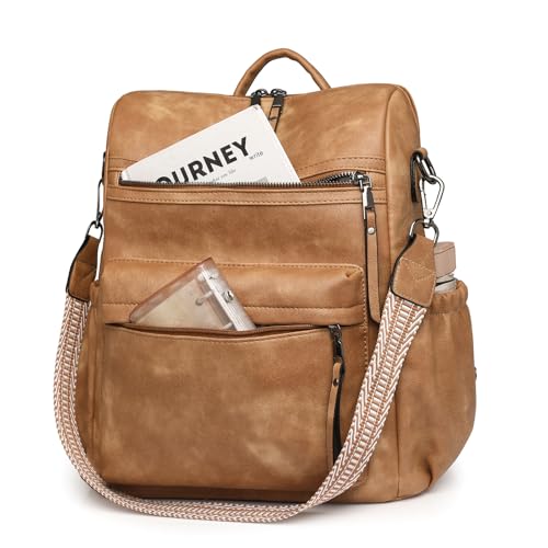 Women's Fashion Backpack Purse for Women Leather Multipurpose Design Ladies Shoulder Bag Travel bag Satchel Handbags - color: Apricot-1