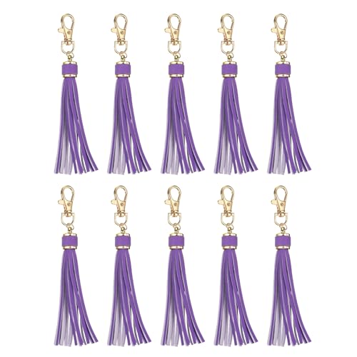 uxcell 10pcs PU Leather Tassels, 6 Inch Keychain Tassel Charm Tassel Purse Charm with Lobster Swivel for Jewelry Making, Handbag, DIY Crafts, Phone Straps (Dark Purple) - color: Dark Purple