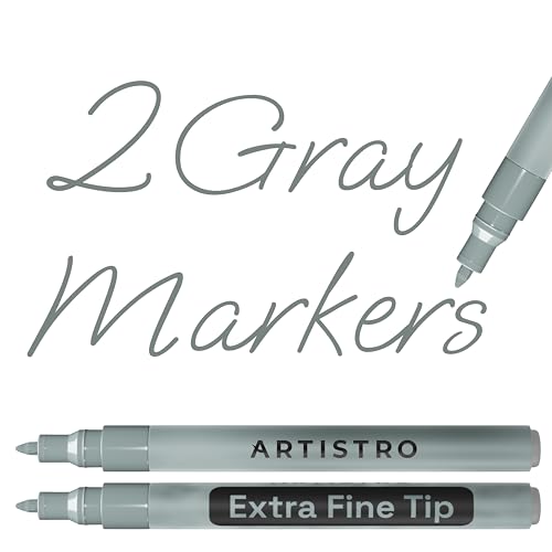 ARTISTRO 2 Gray Acrylic Paint Markers - 0.7mm Extra Fine-Tip Paint Pens - Perfect for Crafting, Art Projects, & More - color: Gray