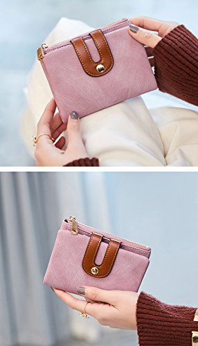 AOXONEL Women's Rfid Small Bifold Leather Wallet Ladies Mini Zipper Coin Purse id card Pocket,Slim Compact Thin - color: Pink