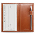 HISCOW Leather Checkbook Cover for Duplicate Checks with Pen Holder - color: Brown Vegetable-Tanned Leather