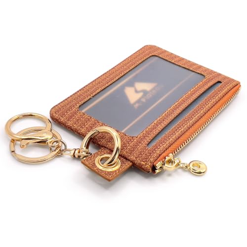 M-Plateau Key Chain Wallet for Women,Animal Print PU Leather Wallet | Eyelet Brown Credit Card Holder with ID Window, Zipper Pocket, Detachable Key Ring & Wristlet Strap - color: Eyelet Brown