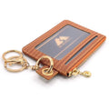 M-Plateau Key Chain Wallet for Women,Animal Print PU Leather Wallet | Eyelet Brown Credit Card Holder with ID Window, Zipper Pocket, Detachable Key Ring & Wristlet Strap - color: Eyelet Brown