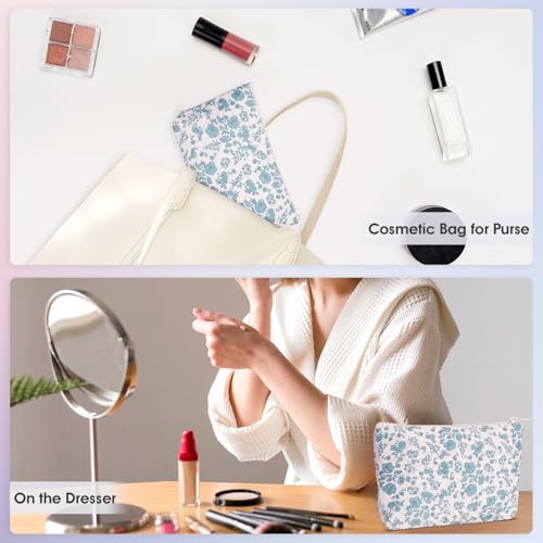 Wandering Nature Makeup Bag Small Cosmetic Bag for Purse 2 Pack Small Make Up Pouch Cute Travel Pouch with Zipper for Women, Blue Flower - color: Blue Flower