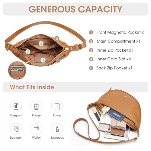 Kattee Leather Crossbody Purses for Women, Small Sling Bag, Women's Shoulder Handbags with Adjustable Strap - color: Brown