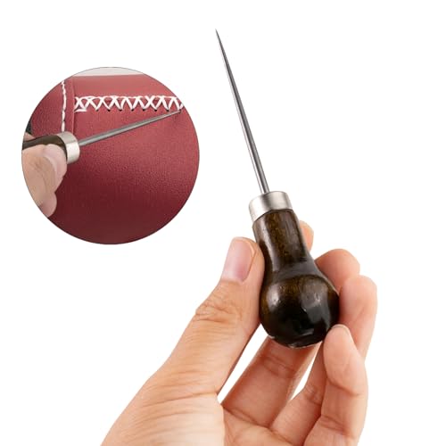 Ceukius 6 Pack Wooden Handle Scratch Awl for Leather Punch Hole or DIY Handmade, Gourd Shape Awl Tool, Leather Craft Tool