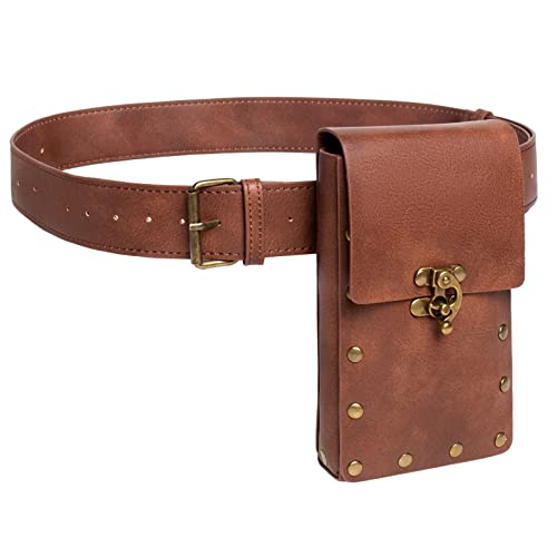 SUMGOGO Retro Belt Pouch Waist Bag Womens Fanny Pack Cellphone Holder Steampunk Medieval Renaissance Purse Costume Accessory - color: Brown