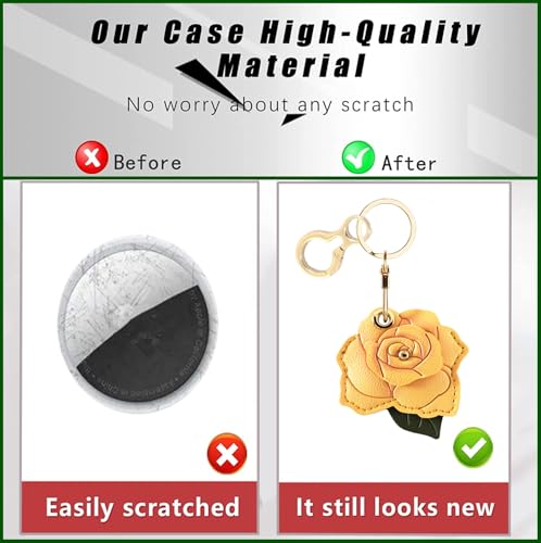 BORKUANA PU Leather Keychain holder Protective Case Compatible with AirTag - color: Rose a