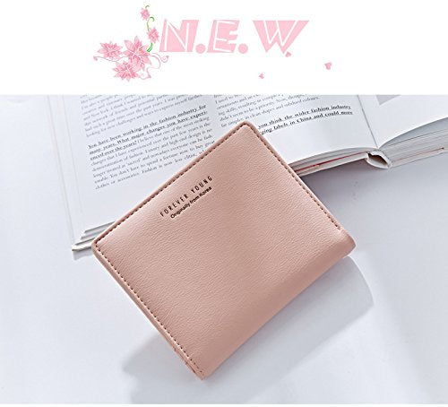 Women Wallets Small Bifold Leather Pocket Wallet Ladies Mini Short Purse - color: Pink