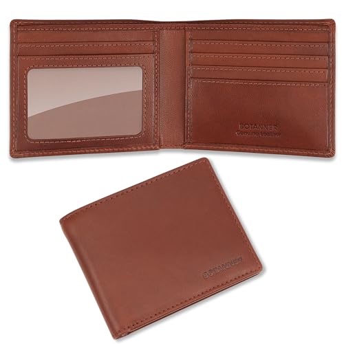 Genuine Leather Bifold Mens Wallet Slim RFID Blocking 5 Credit Card Slots 1 ID Window 2 Sections for Bills 2 Additional Slots | Dark walnut brown - color: Dark Walnut Brown, size: 5 Card + 1 ID