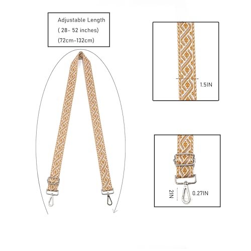 1.5" Wide Purse Strap Adjustable Replacement Gold Hardware Long Crossbody Bag Strap for Thick Shoulder Bags Canvas Handbags Straps - color: Gold Hardware-416