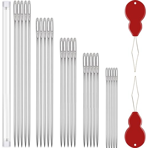 4''/5''/6''/7''/8'' inch, 25 Pcs & 5 Sizes, Extra Long Sewing Needles for Crafts, Hand Sewing Needles, Upholstery Needles, Doll Needles, Quilting Needles Large Eye with 4 Needle Threaders - color: 25 pack