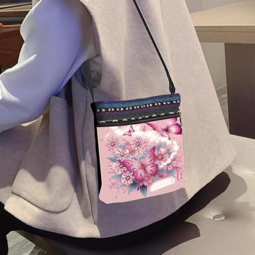 LSQFS Diamond Art Painting Crossbody Bag for Adults, Butterfly Floral DIY Diamond Art Kits for Women, PU Leather Shoulder Purse Craft Kit - color: Butterfly flowers 1
