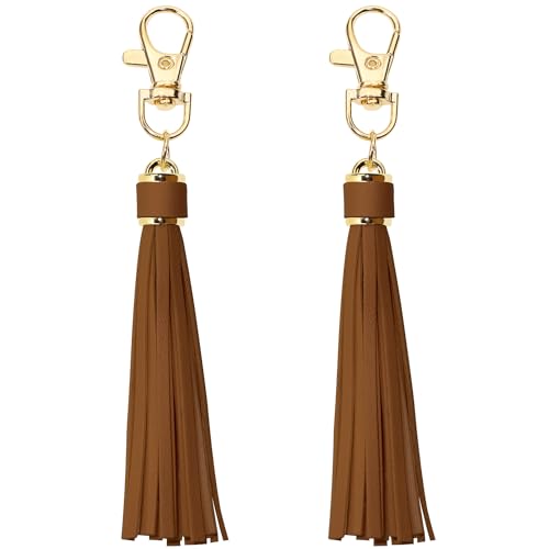 Penta Angel 2Pcs 5.9'' Large PU Leather Tassel with Lobster Swivel Keychain Pendant for Handbag Backpack Jewelry Making(Brown) - color: Brown