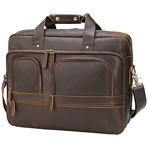 TIDING Vintage Leather Briefcase for Men, X-Large 17.3 Inch Laptop Messenger Shoulder Bag for Office Business Travel
