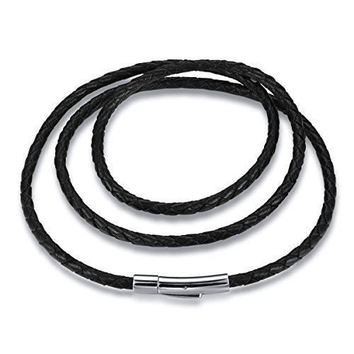 jonline24h Mens Womens Black Braided Leather Cord Rope Necklace Chain Stainless Steel Clasp 4mm 14-30inch