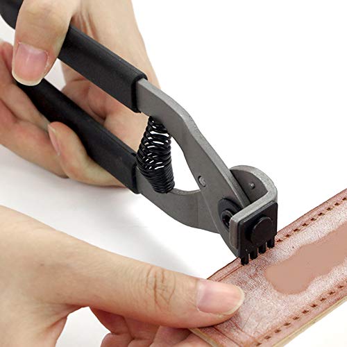Leather Craft Hole Punch Pliers, 4mm, Carbon Steel, Silent, Diamond Stitching Chisel, for Belts, Bags, Watch Bands, 4-Teeth