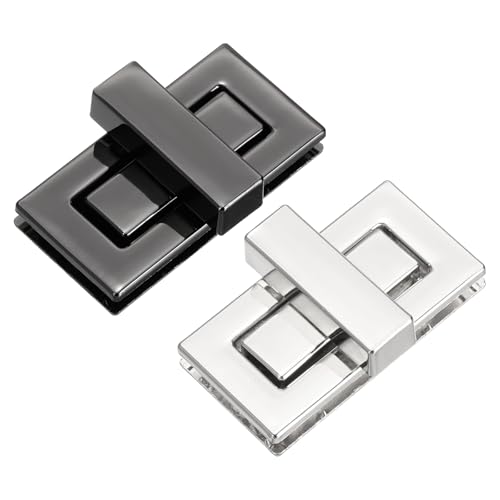 M METERXITY 2Pcs Purse Twist Lock (1.73 x 0.87 Inches, Black/Silver)- Rectangular Purse Closure Twist Turn Lock Clasp Metal Clip Hardware Apply to DIY Handbag/Purse/Wallet/Leather Craft - color: Black/Silver, size: 1.73 x 0.87"