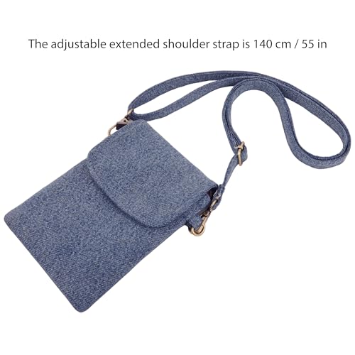 SILKAREA Vintage Embroidered Canvas Flip Small Crossbody Bag Cell Phone Pouch for Women Wristlet Wallet Bag Coin Purse - color: Denim Blue-b