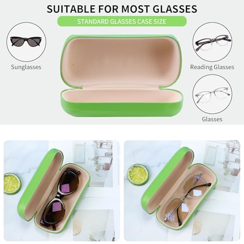 PERFECTSIGHT Sunglasses Case, Large Hard Shell Glasses Case, Cute PU Leather Protective Eyeglasses Case for Women Men - color: Green
