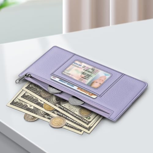 FINTIE Slim Credit Card Wallet Holder Change Pouch | RFID Blocking Business Cards Cases with Zipper Pocket for Cash, Coin, Receipt, Lilac Purple - color: Lilac Purple