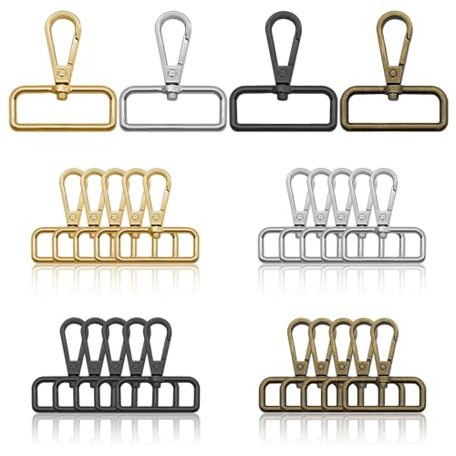 20pcs Swivel Clasps 1 1/2 inch D Ring Lobster Claw Clasps Swivel Clasp Hooks Lanyard Snap Hook Metal Clasp Hook for Keychain Making, Lanyard Making, Purse Hardware, DIY Craft(4 Colors) - color: 20pcs,1-1/2"