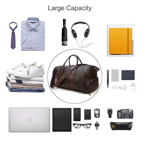 Leather Travel Bag Large Capacity Luggage Duffel Bag with Shoe Compartment, Men Women Weekend Shoulder Handbag for Holiday Business Trip (55cm-Brown) - color: 55cm-Brown