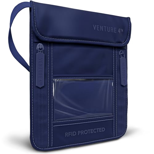 VENTURE 4TH Travel Neck Wallet, RFID Blocking Passport Holder - Sleek Navy - color: Sleek Navy Blue
