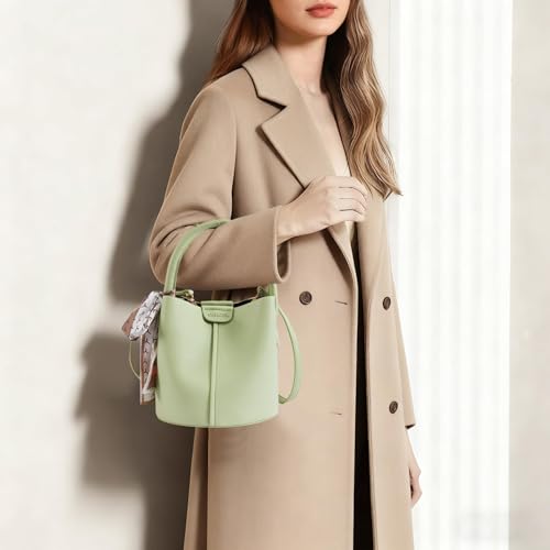 Mini Bucket Bags for Women, Vegan Leather Small Crossbody Purse with Removable Straps Trendy Top Handle Shoulder Straps - color: Green